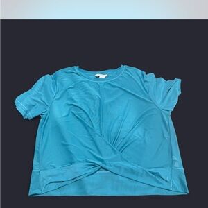 Isabella Active‎ Wear Teal Twist Front Mesh Tee Short Sleeve Workout Top 1X NEW